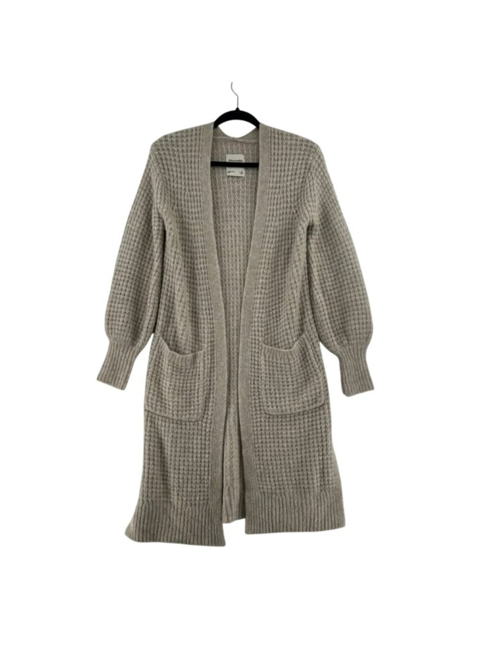 Abercrombie & Fitch Long Cardigan Sweater Women's XS Beige Waffle Knit & Pockets